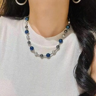    DAISYN   N1040 vòng cổ ngọc xanh coban xám sang trọng  dây chuyền ngọc trai nhân tạo  chuỗi hạt ngọc 