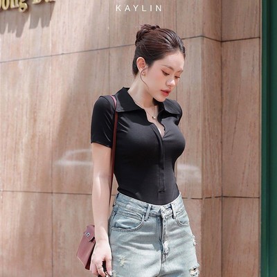 Áo thun KAYLIN form polo phối khóa kéo chất vải thun co giãn phong cách thanh lịch - N2220