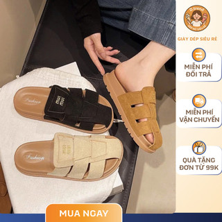  Dép nữ chất liệu da lộn vintage giày sục nữ đế cao 4cm phù hợp đi chơi đi học đi làm 
