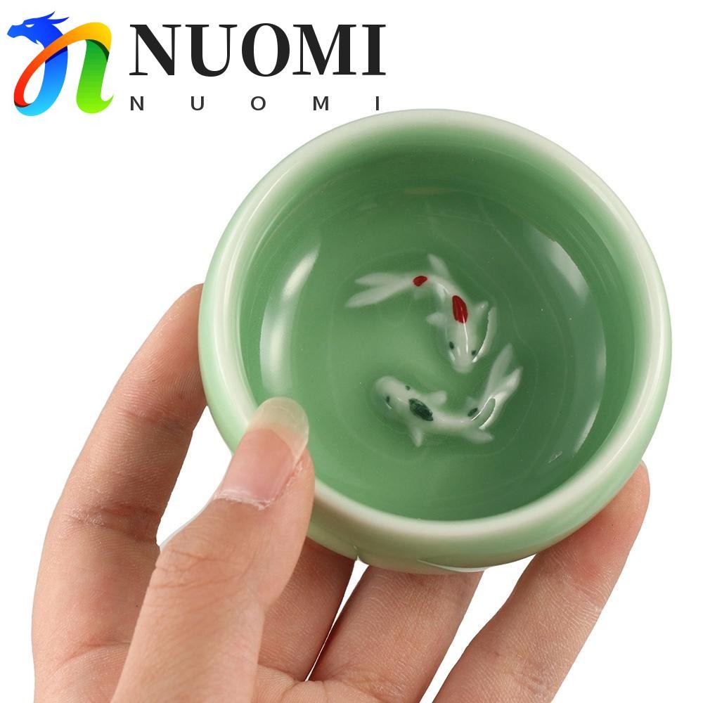  NUOMI NUOMI Golden Fish Celadon Porcelain Teacups, Crackle Kungfu Longquan Tea Cup, Crackle Tea Cup