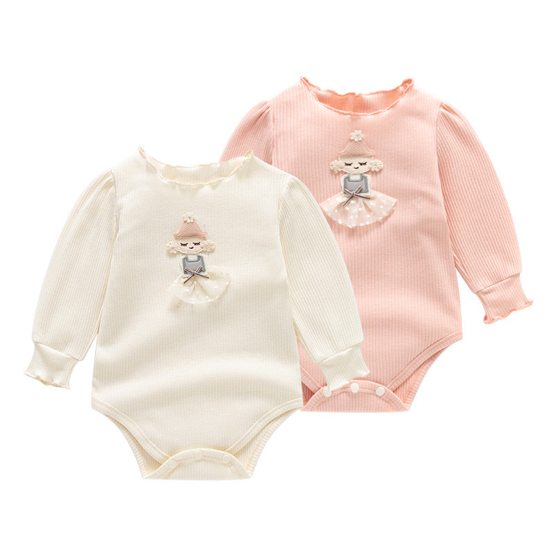 Baby Rompers Spring and Autumn Girls' Long-Sleeved Romper Super Cute Small-Month Baby All-Match Swee