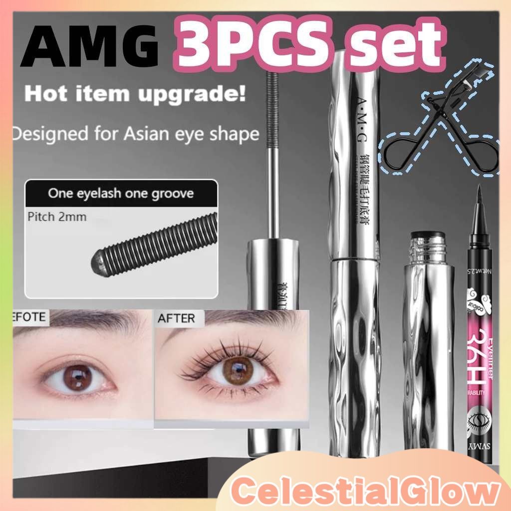 [COD] 3 chiếc Mascara ống thép AMG trang điểm nhanh khô không thấm nước chống mồ hôi cong tự nhiên l