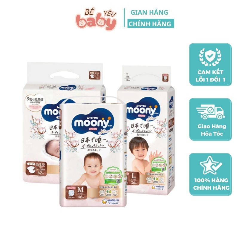 Bỉm dán, Bỉm quần Moony Natural cho bé, nhập khẩu chính hãng của Unicharm
