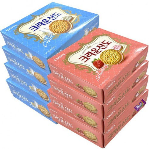 K-Snack Bestseller  CROWN Sando Cookies (61g / 161g) | Strawberry & Cream Sandwich Biscuits | Crispy