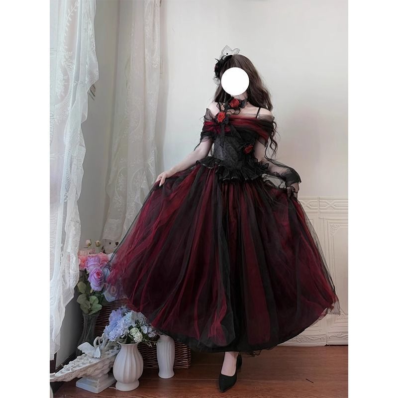 Hàng sẵn có Phong cách mới Đầm cổ điển cao cấp lolita Công chúa đen tối Phong cách Gothic Đầm dạ hội