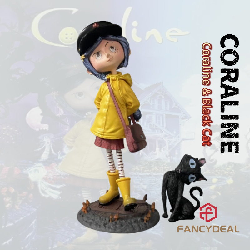 Coraline Coraline & Mysterious Black Cat Hình PVC Non-Scale Cổ Điển Áo Mưa Cảnh Đóng Hộp Đơn Hợp Thờ