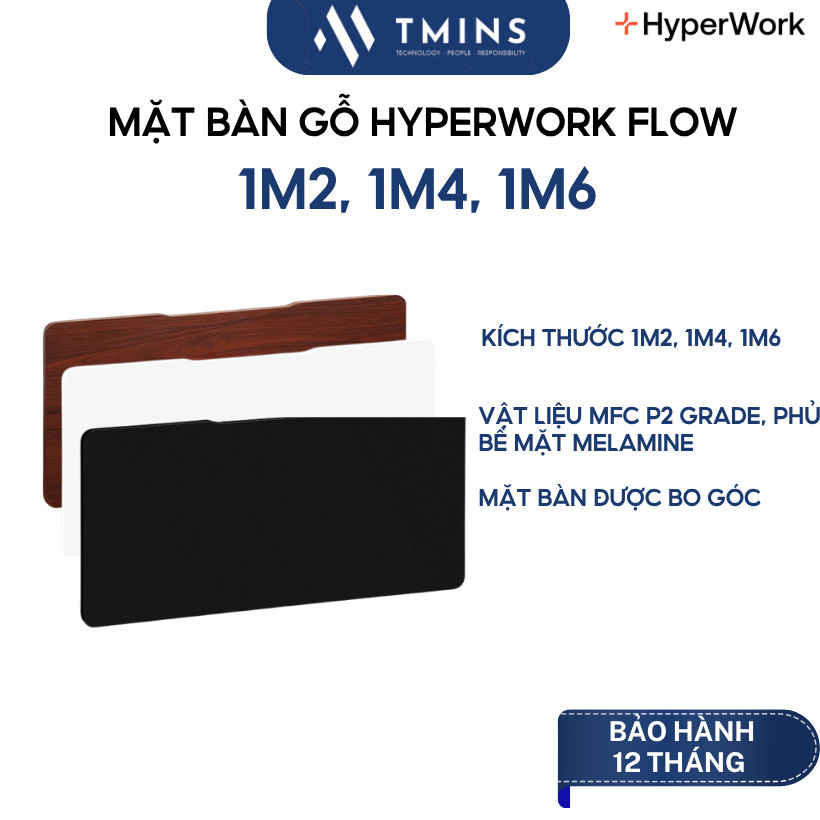 Mặt bàn gỗ HyperWork Flow 1m2, 1m4, 1m6 | Thiết kế bo cong 4 góc - Hàng chính hãng