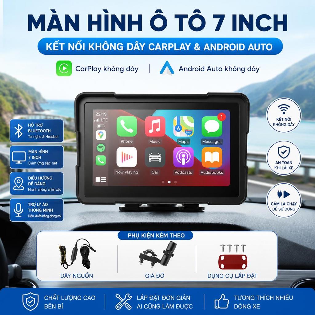 Màn Hình Ô Tô 7 Inch Màn Hình CarPlay Không Dây Màn Hình Android Auto Màn Hình GPS Dẫn Đường Cho Xe 