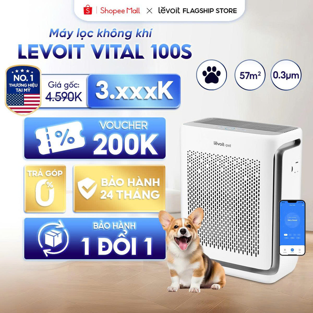 Máy Lọc Không Khí Cho Thú Cưng Levoit Vital 100S 57m2 Lọc bụi mịn-Khử mùi,hút…