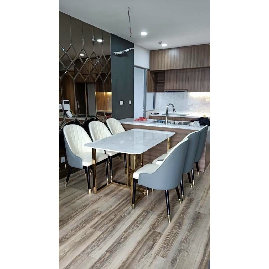 Bàn ăn mặt đá 6 ghế Juno Sofa chân bọc đồng cao cấp ( Nội Thất Juno Sofa )