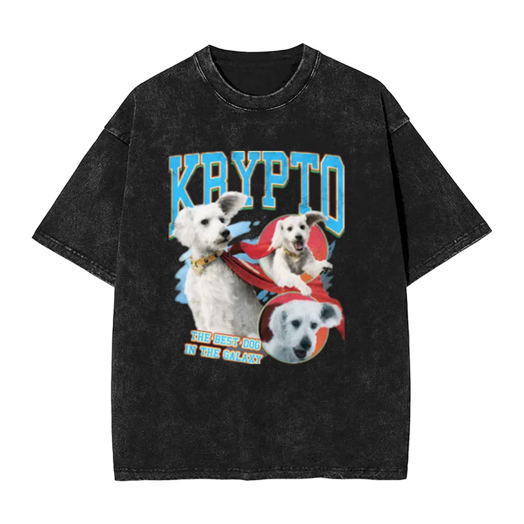 DC Supergirl Krypto In Hình Chó Siêu Nhân Áo Thun Nam 100% Cotton Rửa Vintage Tay Ngắn