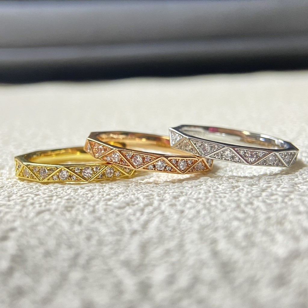 AHXC G--ff 925Silver finely crafted diamond-encrusted diamond-shaped ring, light luxury twisted rope
