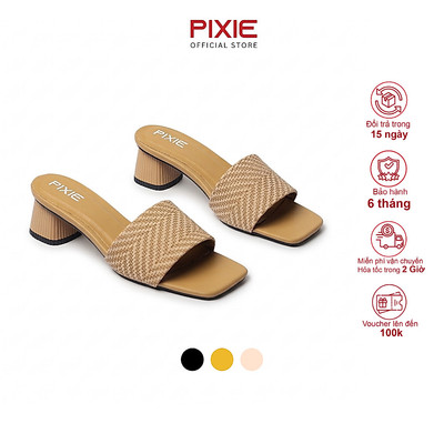 Guốc Cao Gót 5cm Nữ Kiểu Kẻ Ngang Pixie E117