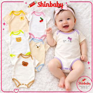 Combo 3 Bodysuit Thun Tăm Lạnh, Bodychip Cộc Tay Liền Thân In Hình Nhiệt Dễ Thương Cho Bé Gái Bé Trai