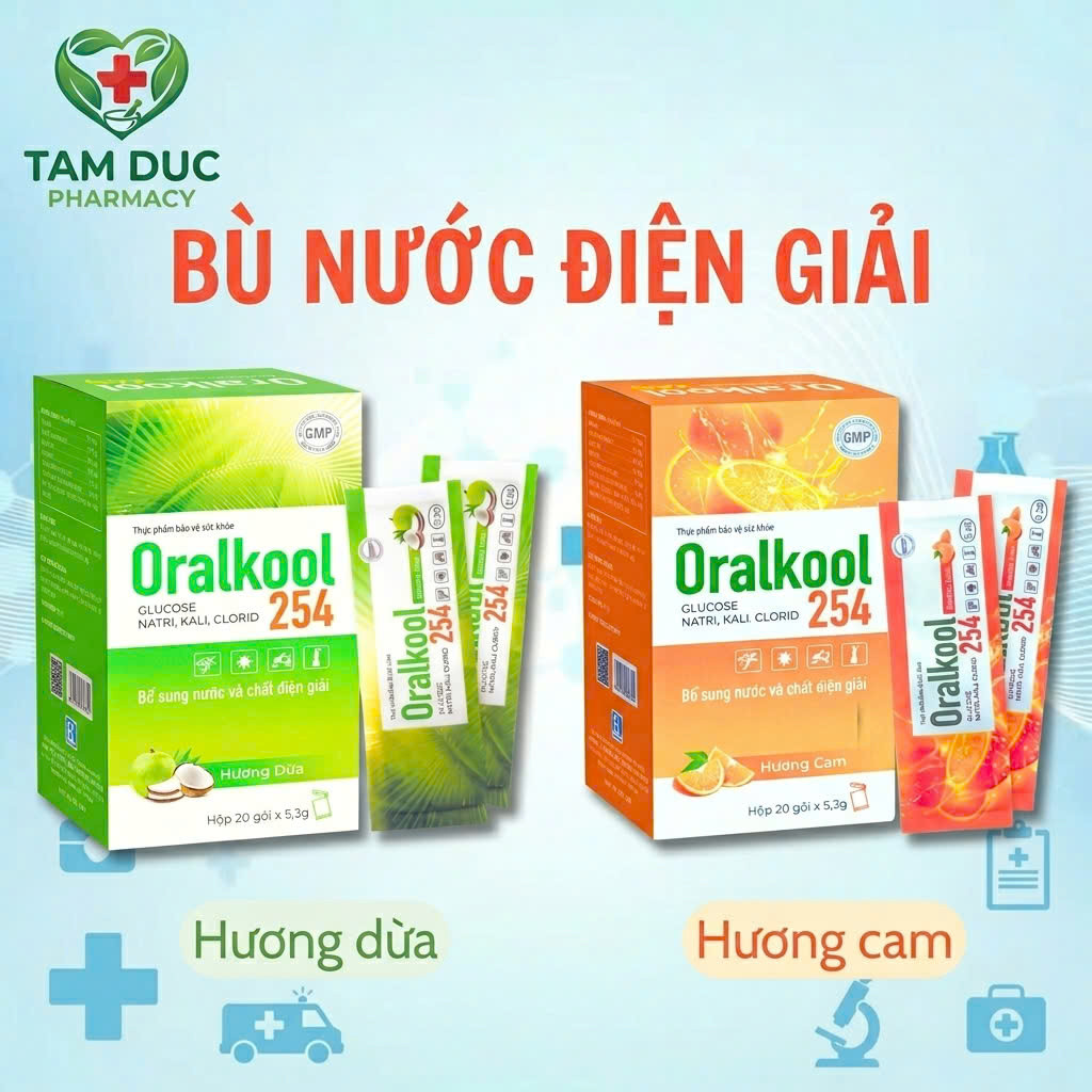 Bột Oresol Oralkool 245 Bù Nước Và Điện Giải Hương Dừa Và Hương Cam Dễ Uống (Gói 5,3g)
