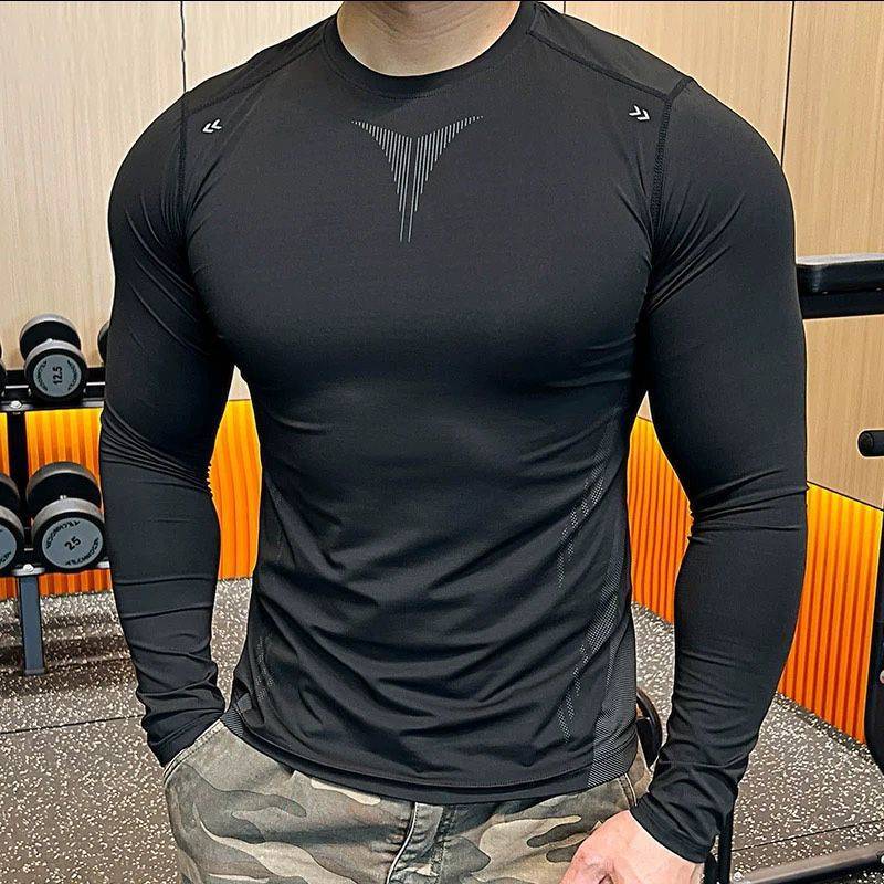 Outdoor Sports Tights Fitness Show Muscle Long Sleeve Breathable Quick-Drying Elastic Running Traini