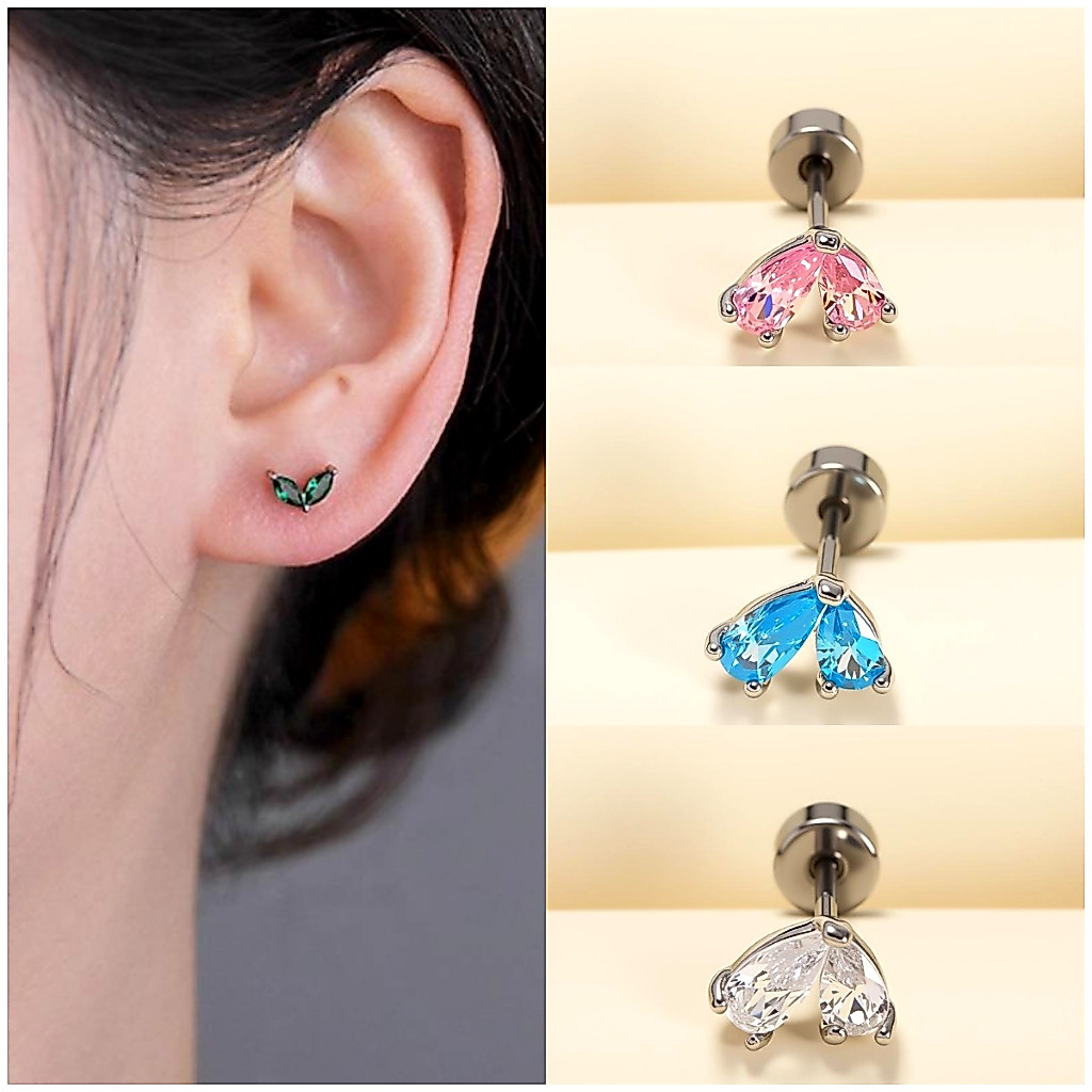 316 thép titan zircon siêu flash bông tai xỏ khuyên trang sức