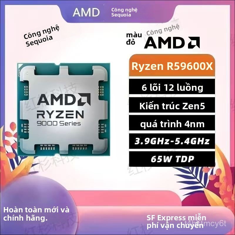 CPU AMD Ryzen 5 9600X 6 nhân 12 luồng mạnh mẽ cho PC Gaming văn phòng Socket AM5 chính hãng