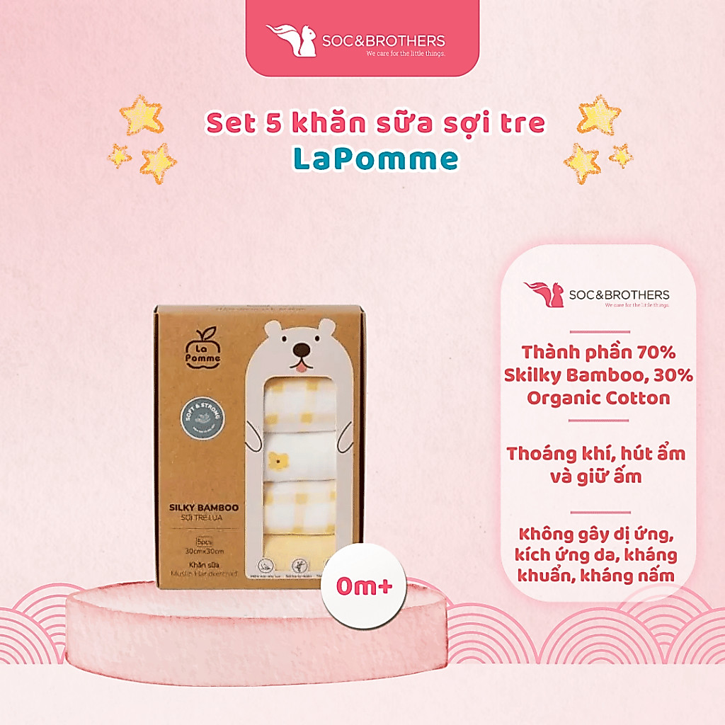 Set 5 khăn sữa sợi tre lụa La Pomme nhiều mẫu mã - socandbrothers