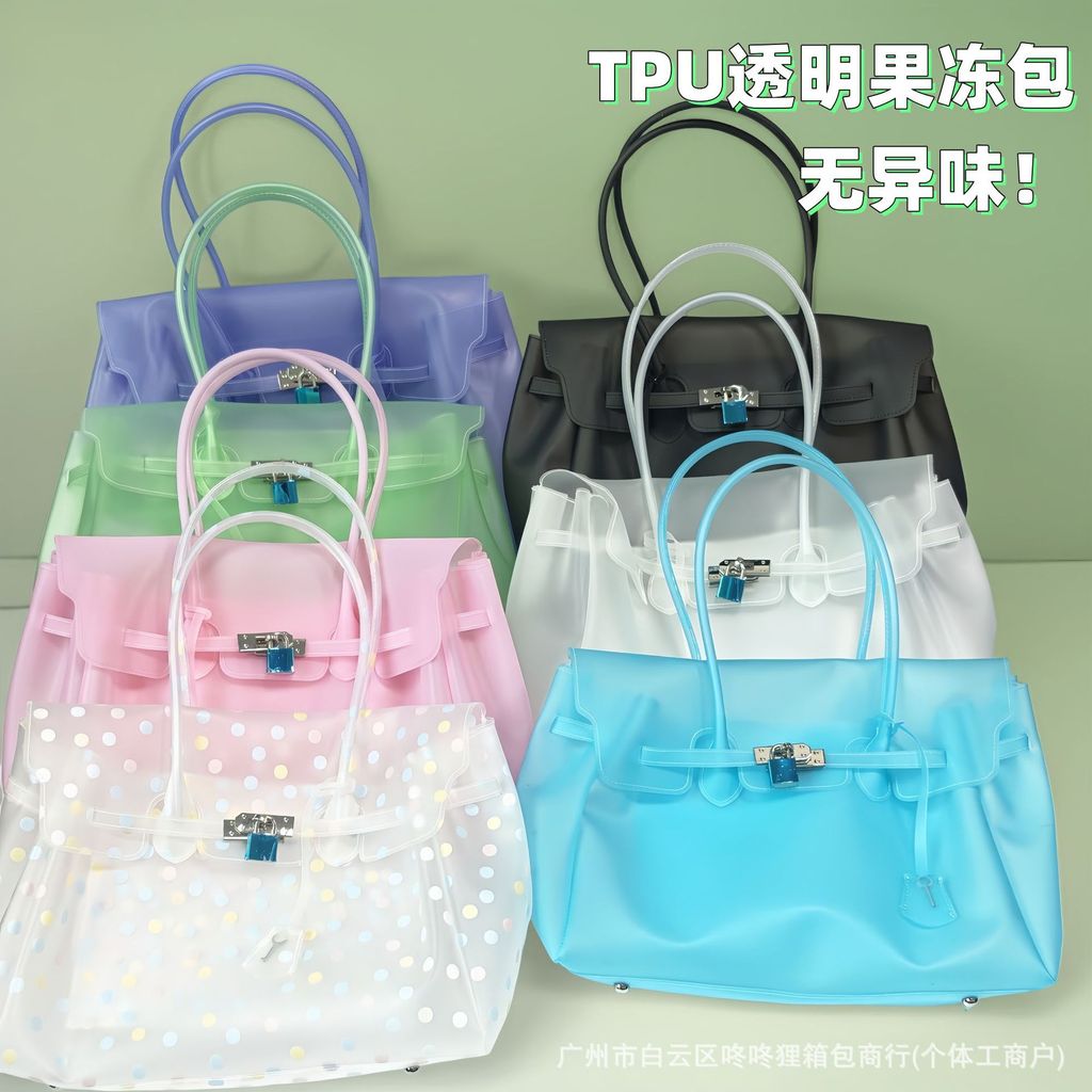 JellyFirkin Jelly Bag TPU Trong Suốt Jelly Polka Dot Túi Xách Vai Kiiikii Cùng Phong Cách Túi Tote