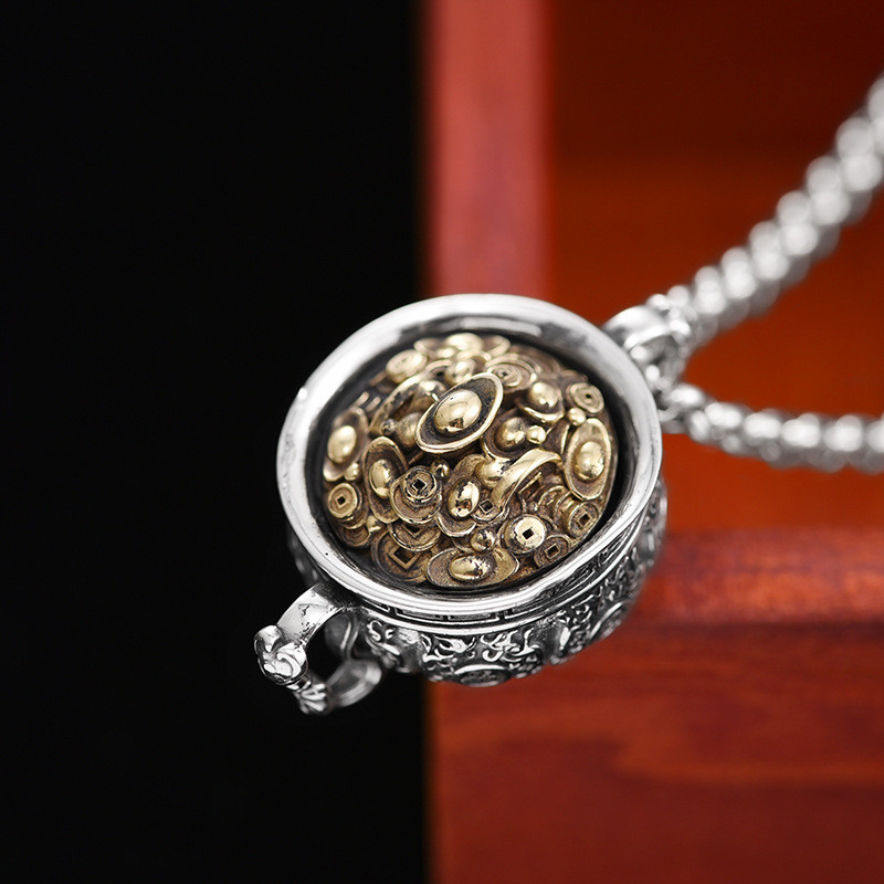 Preferred in-stock items#New vintage fortune bowl personalized pendant925Silver ingot and copper coi