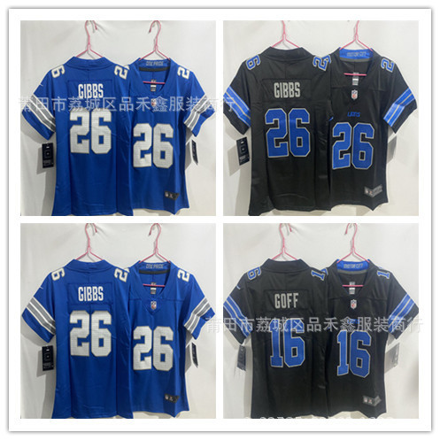 Giao hàng trong ngàyQuần áo trẻ em nữ Lions Detroit Lions 16-GOFF No. Áo bóng bầu dục 26 GIBBS