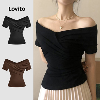 Lovito Áo Sơ Mi Thanh Lịch Vai Lạnh Áo Thun Mùa Hè / Mùa Xuân Cho Nữ L121MD373