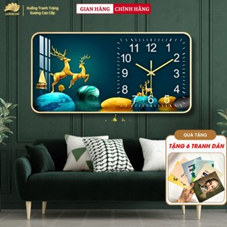  Đồng Hồ Tráng Gương LUXDECOR Hươu Tài Lộc 5D in UV cao cấp trang trí decor phòng làm quà tặng 