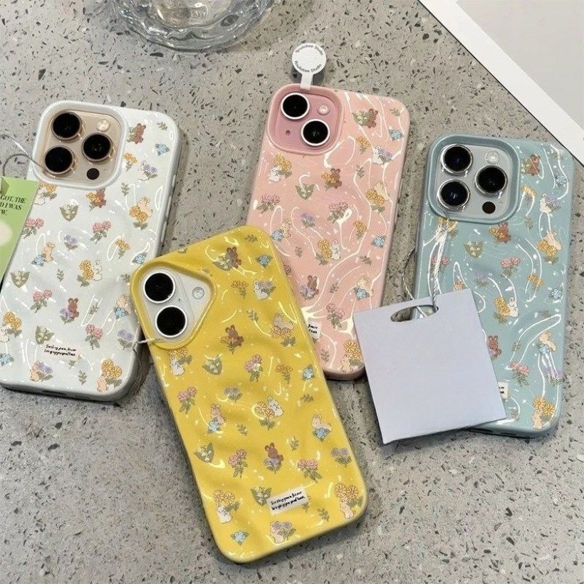 3D Họa Tiết Nhăn Toàn Màn Hình Phong Cách Hàn Quốc Hoa Nhỏ Dành Cho OPPO A1K A93 F17 Pro A74 A95 F19