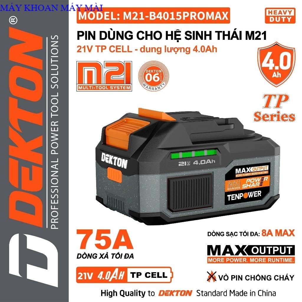 PIN DEKTON THẾ HỆ THỨ 3 M21GEN 3 PRO-Pin B4015PROMAX-4Ah-5Ah-6Ah-7.5Ah MAYKHOANMAYMAI