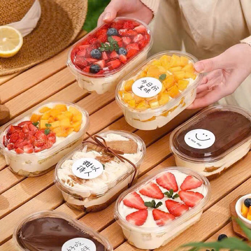 Set 50-100 Hộp Nhựa Oval Đựng Bánh Lạnh, Rau Câu, Bánh Kem - Hộp Oval Đựng Tiramisu, Mousse XY150G