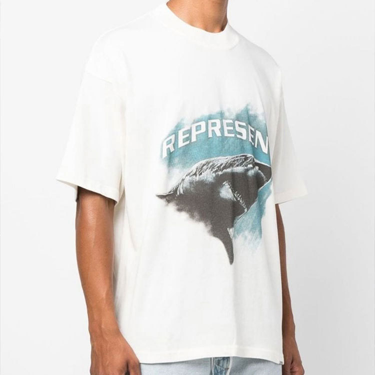 VPR3 REPRESENT REP Great White Shark SHARK High street shark print loose-fit distressed short sleeve