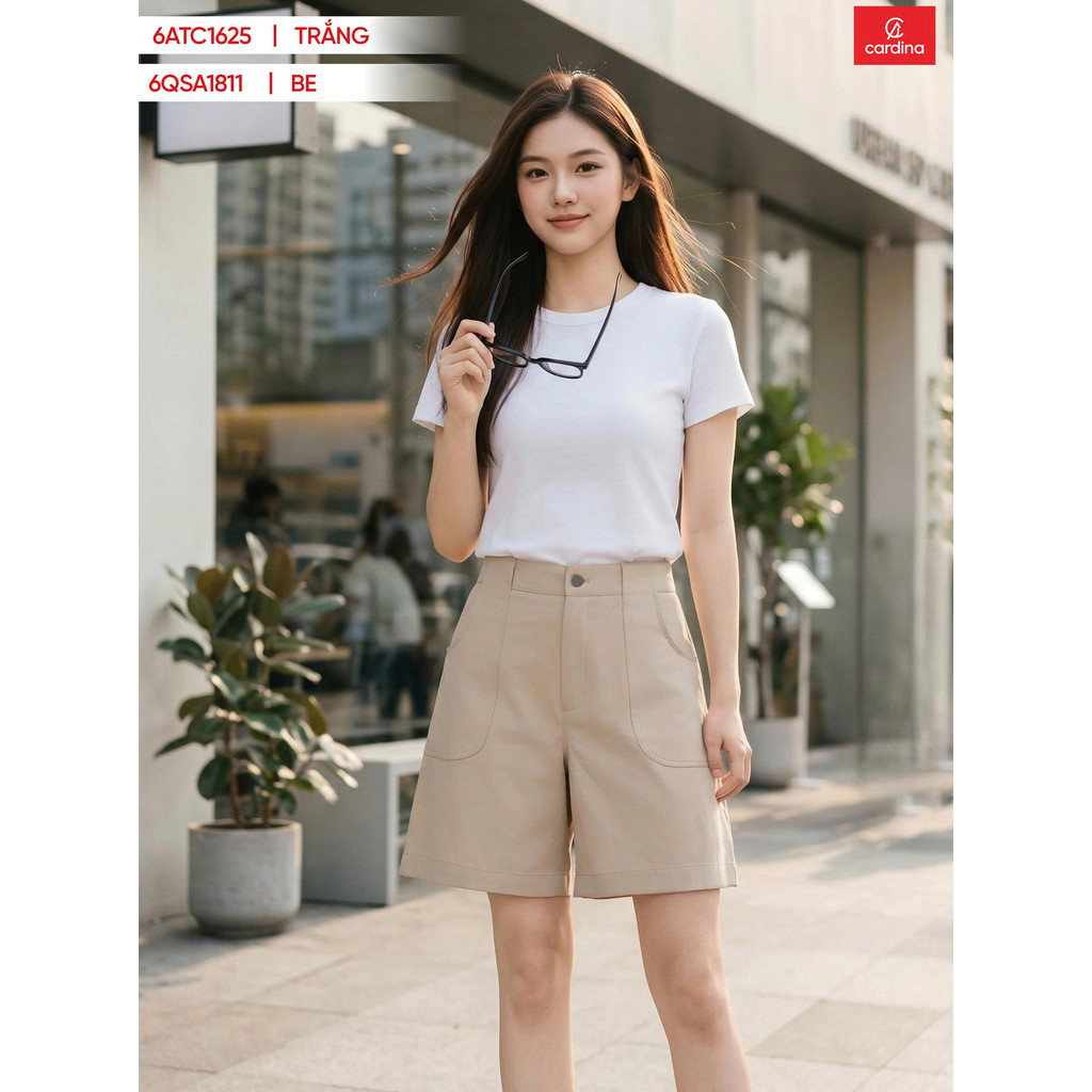 Quần Sooc Nữ Lưng Cao Túi Ốp Trước Chất Thô Việt Kim Thời Trang Cardina 6QSA181