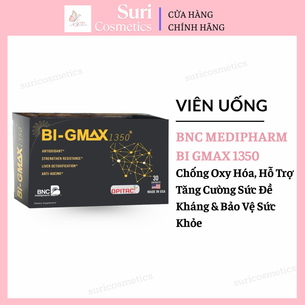 Viên Uống Chống Oxy Hóa BNC Medipharm Bi Gmax 1350 Hỗ Trợ Tăng Cường Đề Kháng, Bảo Vệ Tế Bào 30 Viên