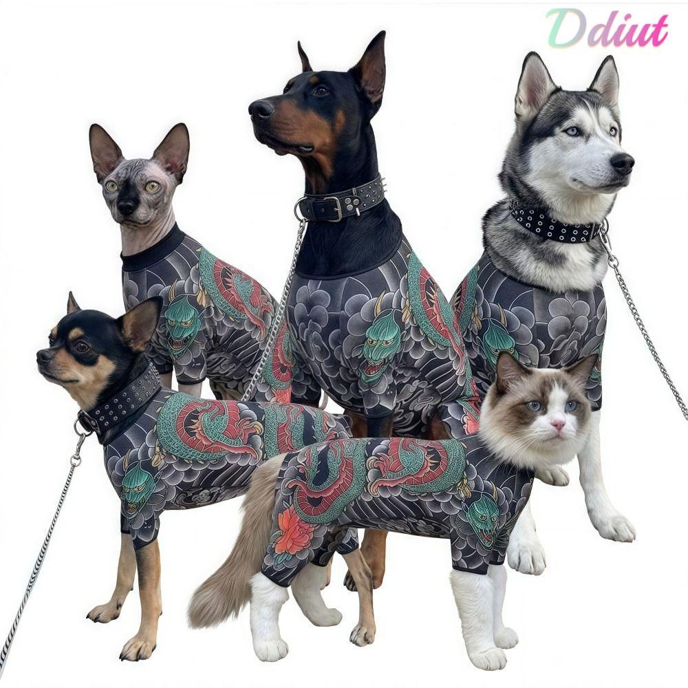 DDIUT Dog Cat Tattoo Jacket, Áo Vest hình xăm thú cưng vui nhộn thoáng khí, sáng tạo Gần gũi Quần áo