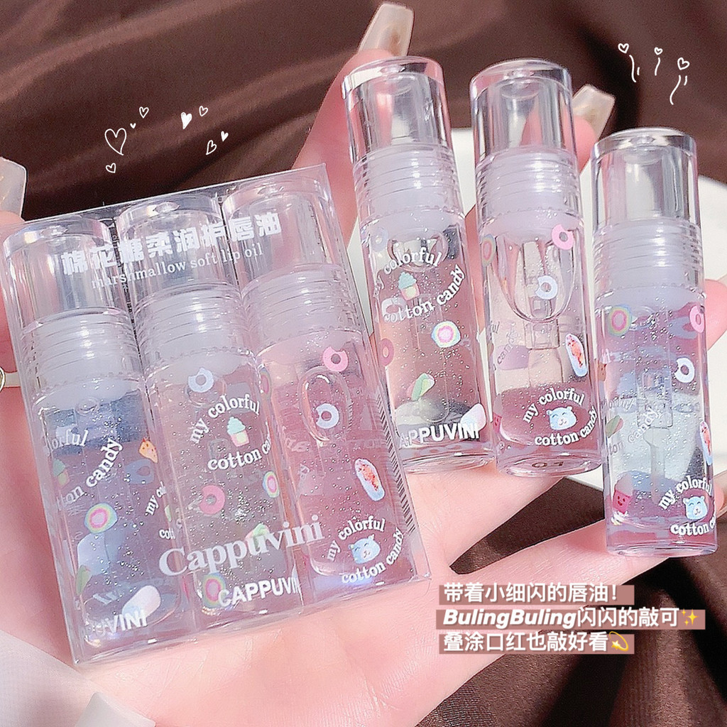 Thẻ Màu Pop Pop Winnie Marshmallow Lip Oil Dưỡng Ẩm Dưỡng Ẩm Khô Nứt Nước Bóng Gương Trong Suốt Toot