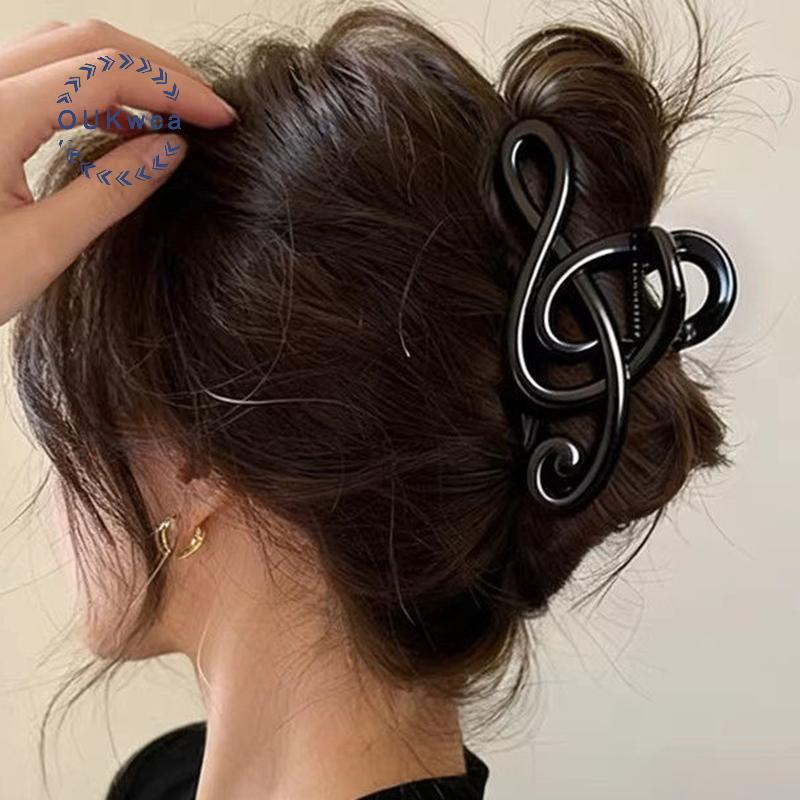OUKwca Mobius Strip Da Báo Vuốt Tóc Kẹp Âm Nhạc Lớn Ghi Chú Hình Mạnh Giữ Chống Trơn Trượt Kẹp Tóc Đ