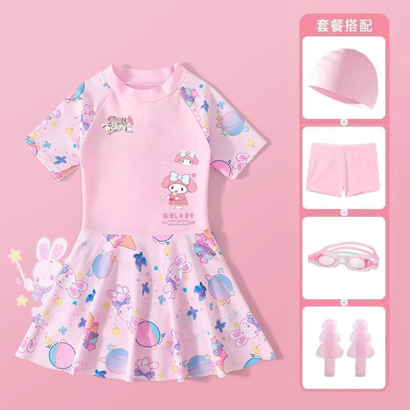TQ~Girls' Kuromi Swim Skirt Swimsuit Summer Outfit My Melody New Model for Young Girls Training One-