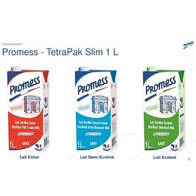THÙNG 6 HỘP SỮA PROMESS KHÔNG ĐƯỜNG 1L NHẬP KHẨU PHÁP - NGUYÊN KEM | ÍT BÉO | TÁCH BÉO