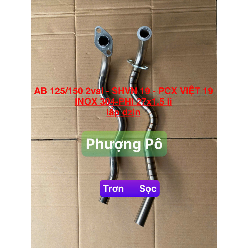 Cổ Pô Inox 304 cho AB125-AB150 (2VAL) PCX 2019 SHVN 2019 Phi 27 Gắn Pô DZin