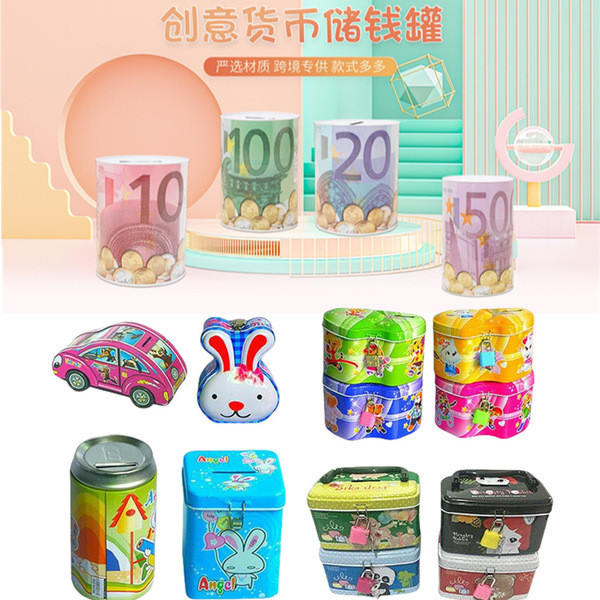 Trẻ em Sáng Tạo Quà Tặng Đồ Chơi Euro Piggy Bank Tinplate Piggy Bank Chỉ Đổi Đô La Tròn Piggy Bank