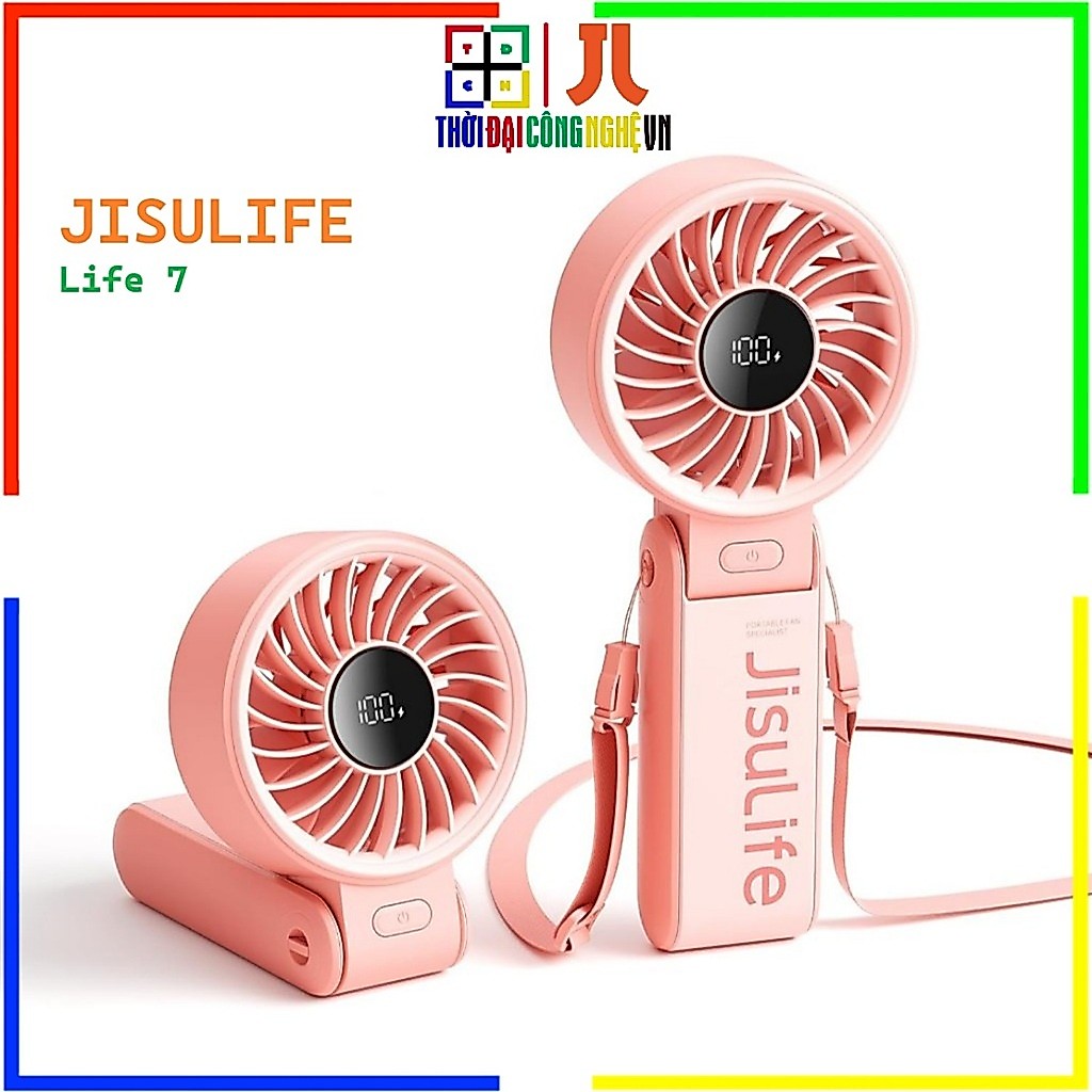 Quạt Cầm Tay Gấp Gọn JISULIFE Life 7 Pin Trâu 5000mAh - Máy Quạt Mini Đeo Cổ Bảo Hành 12 Tháng
