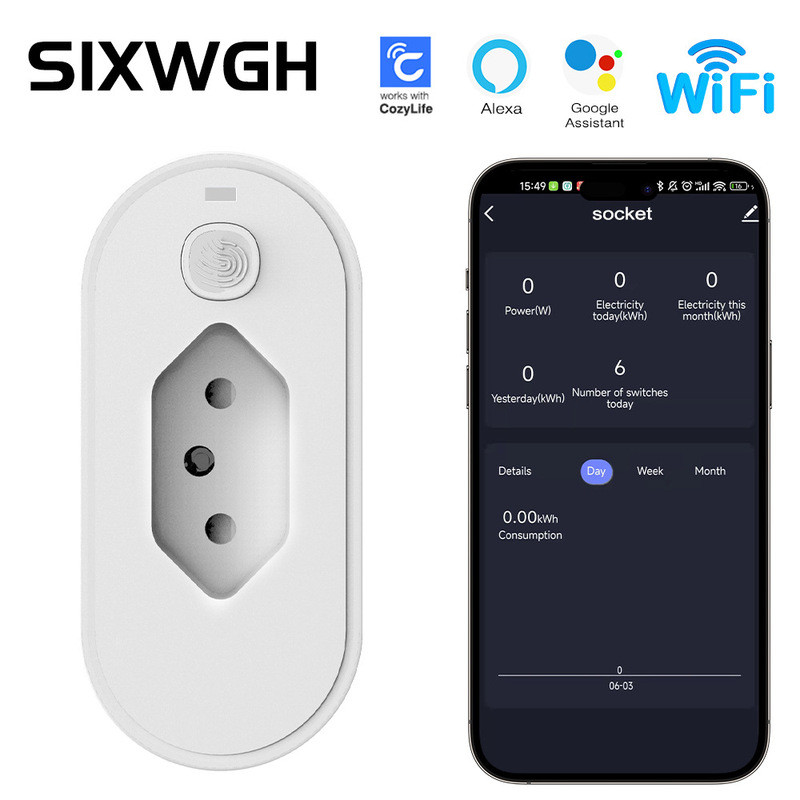Ổ cắm Đo WiFi 16A Thời gian Brazil Tiêu chuẩn Cozylife Hỗ trợ AlaxaGoogleHome Điều khiển từ xa thông