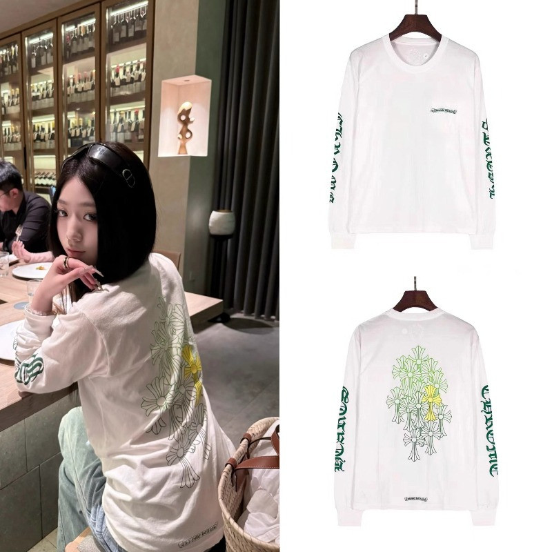 Áo thun dài tay Cotton dài tay Chrono Green Hollow Cross Phantom Scroll