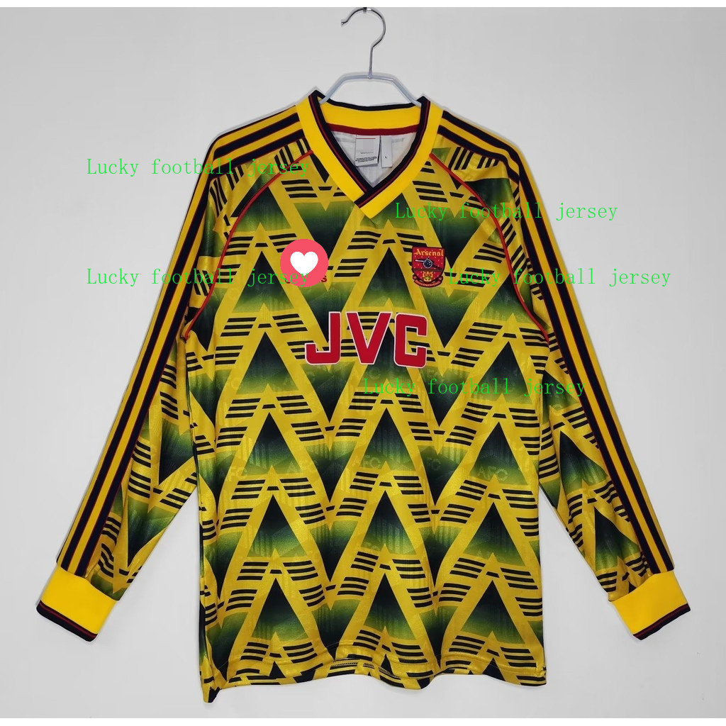 Áo bóng đá vintage Arsenal sân khách 1991-1993, tay dài, size S đến XXL, nhanh khô