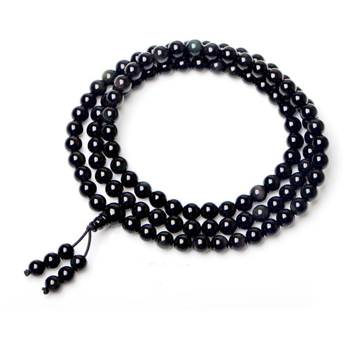 Vòng tay hạt Obsidian 108 tự nhiên Vòng tay 108 Obsidian Vòng tay Obsidian nhiều vòng
