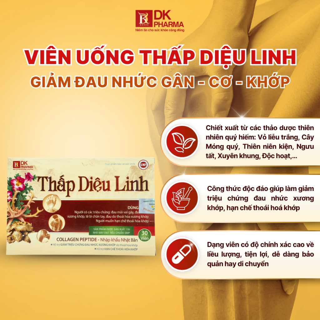 [✅ HÀM LƯỢNG CAO] Viên Uống Xương Khớp Thấp Diệu Linh Giảm Đau Nhức Xương Khớp Tê Bì Chân Tay Hộp 30