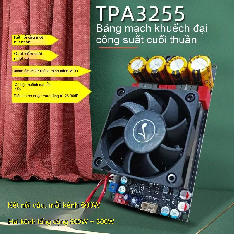 ZK-3002 Mạch khuyếch đại công suất TPA3255 600W mono hoặc 300W*2 Stereo, 18-50VDC có MCU tạo trễ chố