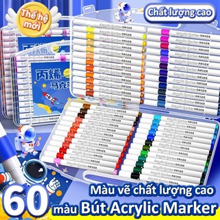  Bút Acrylic Marker 24 36 48 60 Màu – Bút Đánh Dấu Đầu Brush Mềm Mượt Vẽ Được Trên Giấy Gỗ Vải Nhựa 