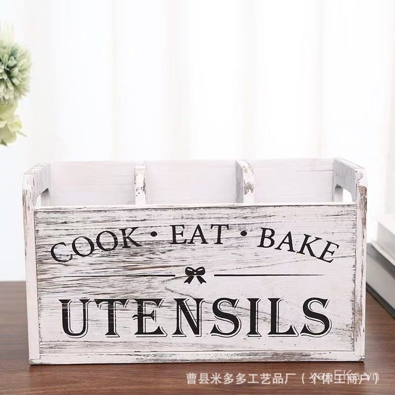 Ngăn Xuyên Biên Giới Thìa Hộp Bảo Quản Hộp Sắp Xếp Nhà Bếp Gỗ Chắc Chắn Hộp Bảo Quản Bộ Đồ Ăn Đau Kh